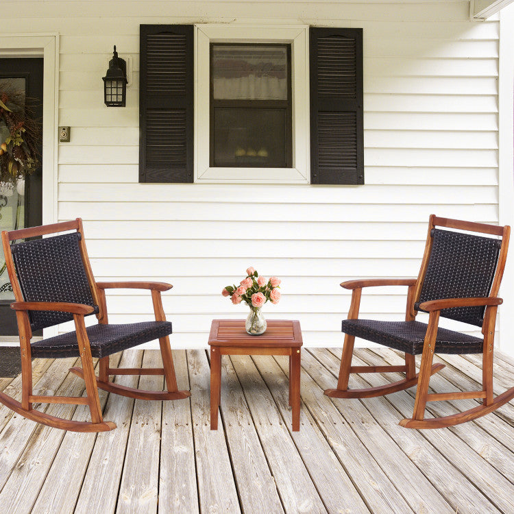 3-Piece Acacia Wood Patio Rocking Chair Set