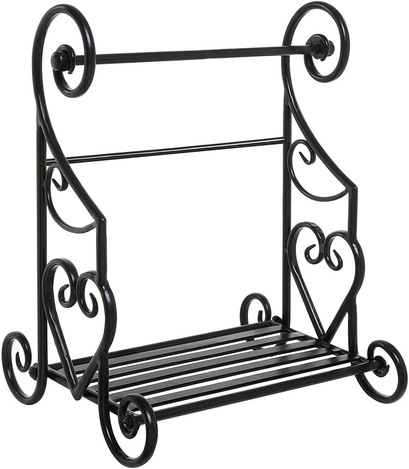 Freestanding Black Metal Kitchen Countertop Paper towel Holder Stand with Shelf Rack