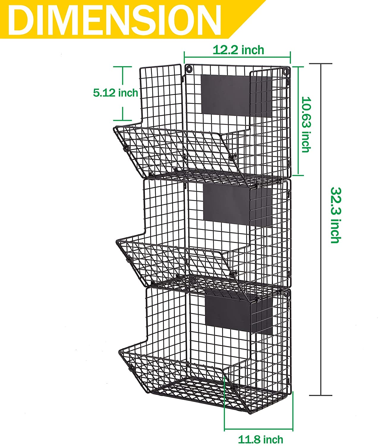 Wall Mounted Wire Basket Hanging Fruit Basket, 3 Tier Kitchen Storage Bins Fruit Vegetable and Pantry Organizer Stand, Produce Rack, Black