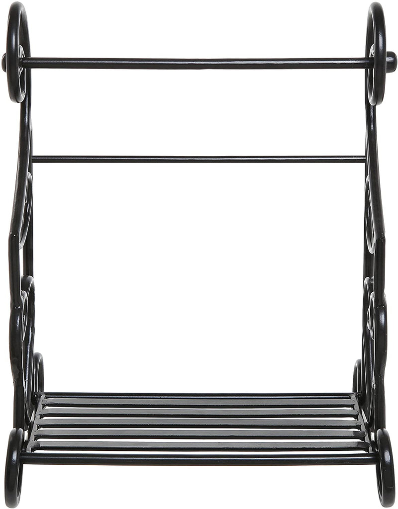 Freestanding Black Metal Kitchen Countertop Paper towel Holder Stand with Shelf Rack