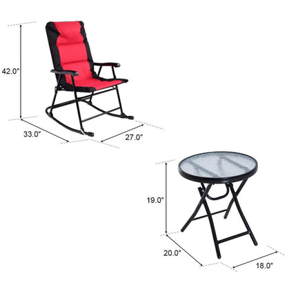 3-Piece Outdoor Folding Rocking Chair Table Set with Cushion