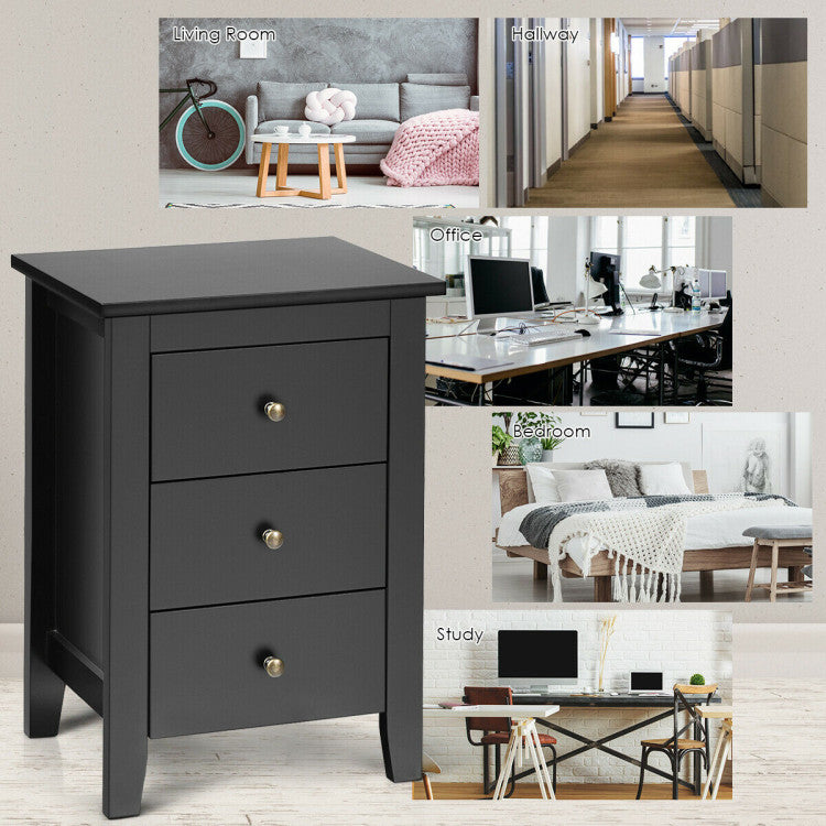 2 Pieces Nightstand End Beside Table with 3 Drawers