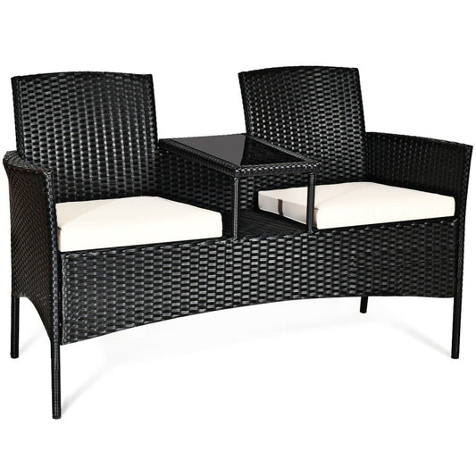 Wicker Patio Conversation Furniture Set with Removable Cushions and Table