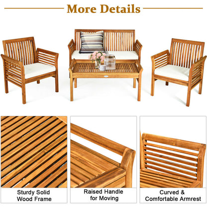 4-Piece Outdoor Acacia Wood Sofa Furniture Set