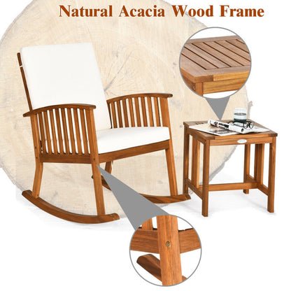 2-Piece Acacia Wood Patio Rocking Chair and Table Set