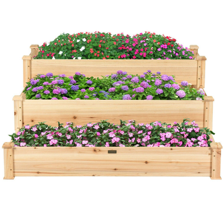 3-Tier Elevated Wooden Vegetable Garden Bed