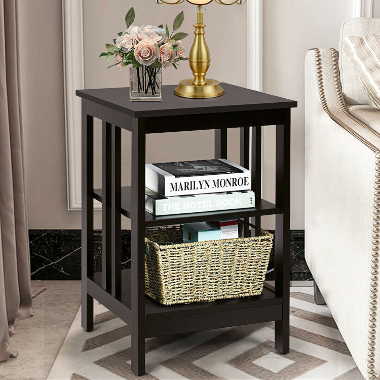 3-Tier Nightstand Sofa Side Table with Baffles and Round Corners