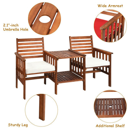 3-Piece Acacia Wood Outdoor Patio Table and Loveseat Set