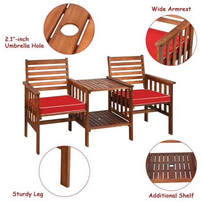 3-Piece Acacia Wood Outdoor Patio Table and Loveseat Set