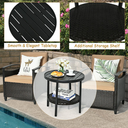 3-Piece Patio Rattan Furniture Set Cushioned