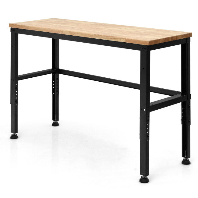 53 Inch Adjustable Heavy-Duty Workbench with Rubber Wood Top