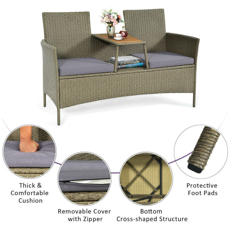 2-Person Patio Rattan Conversation Furniture Set with Coffee Table