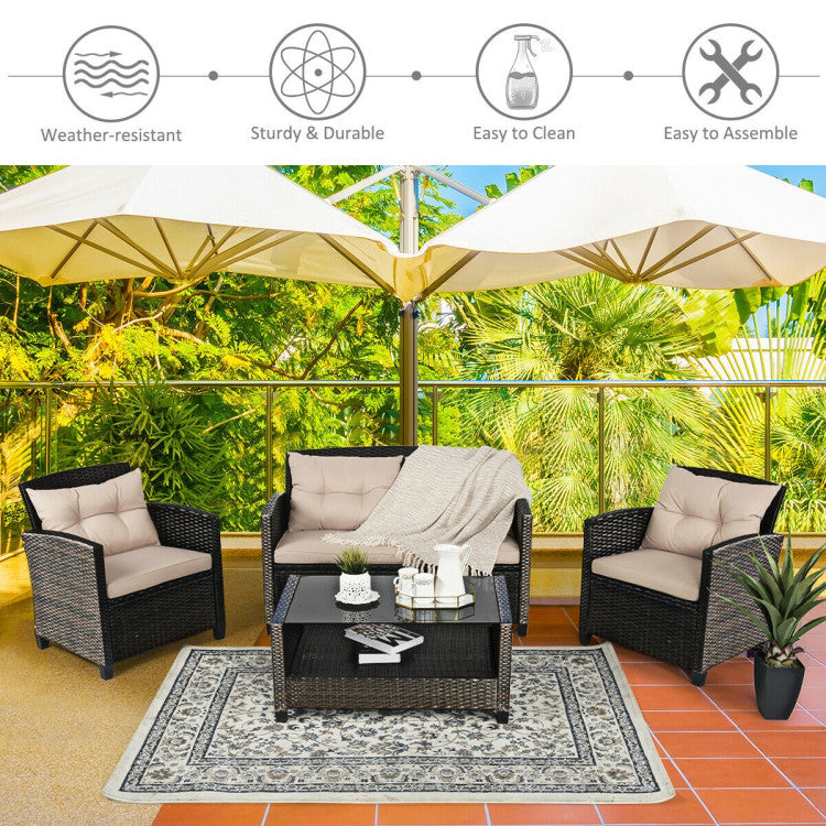 4-Piece Outdoor Rattan Furniture Set