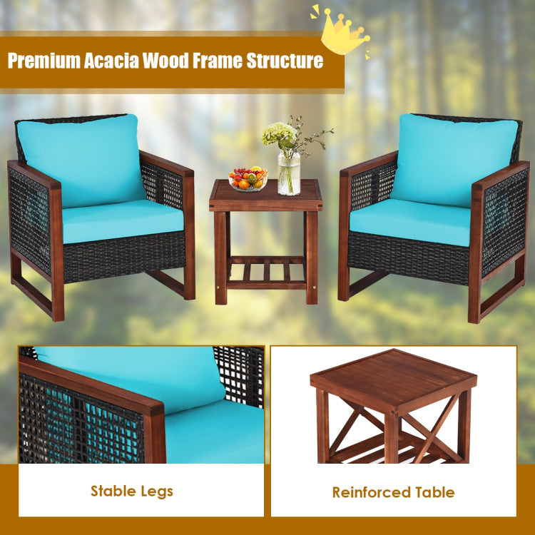 3-Piece Acacia Wood Patio Furniture Set with Coffee Table