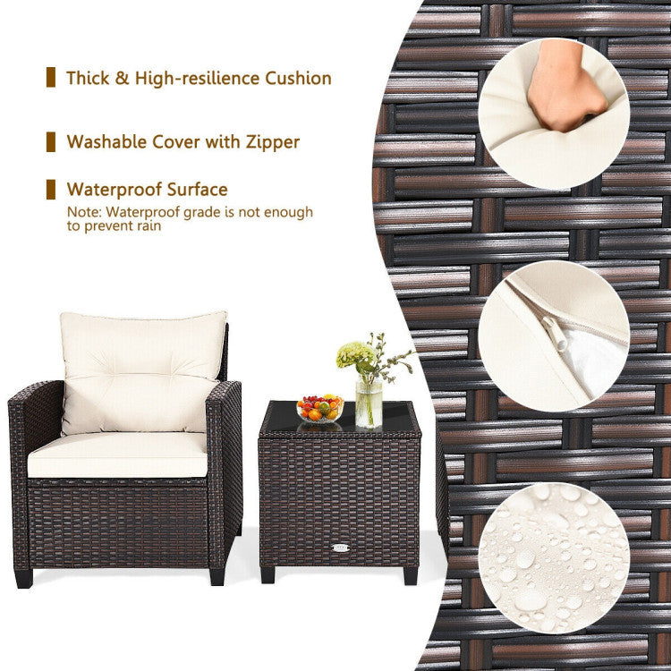 3-Piece Rattan Patio Furniture Set with Washable Cushion