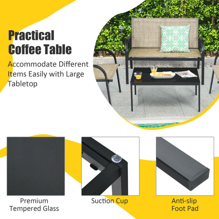 4-Piece Patio Furniture Set with Glass Top Coffee Table