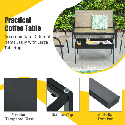 4-Piece Patio Furniture Set with Glass Top Coffee Table