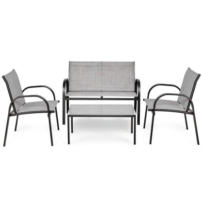 4-Piece Patio Furniture Set with Glass Top Coffee Table