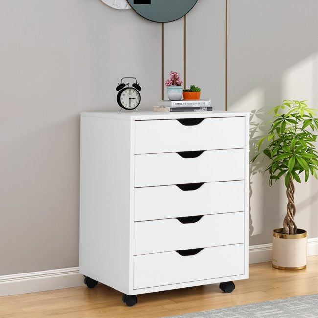 5 Drawer Mobile Lateral Filing Storage Floor Cabinet with Wheels