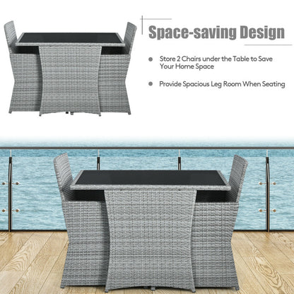 3-Piece Patio Rattan Furniture Set with Cushioned Armrest Sofa