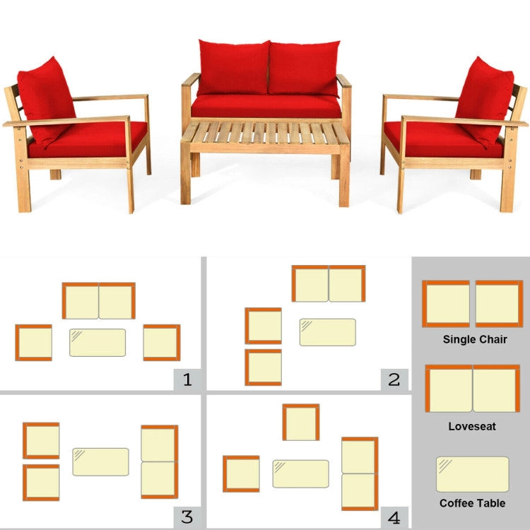 Outdoor 4-Piece Acacia Wood Chat Set with Water Resistant Cushions