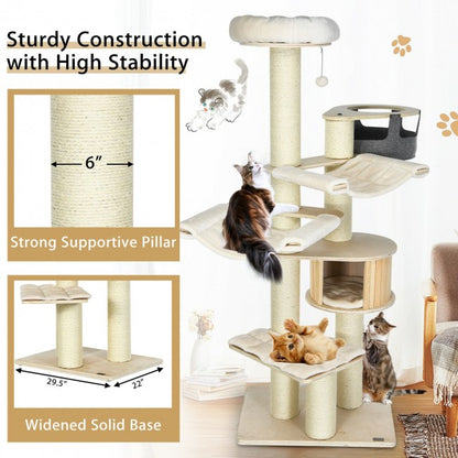 77.5-Inch Cat Tree Condo Multi-Level Kitten Activity Tower with Sisal Posts