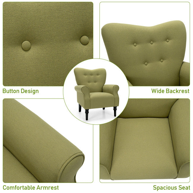 Modern Accent Chair with Tufted Backrest and Rubber Wood Avocado Legs