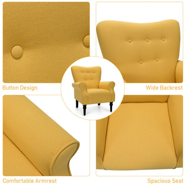 Modern Accent Chair with Tufted Backrest and Rubber Wood Avocado Legs