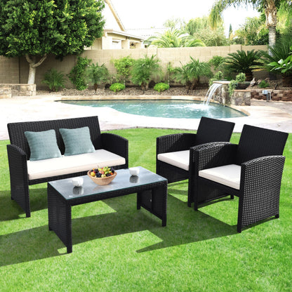 4-Piece Wicker Conversation Furniture Set Patio Sofa and Table Set