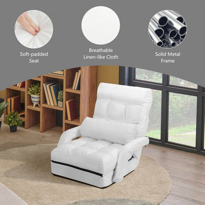 Folding Lazy Floor Chair Sofa with Armrests and Pillow