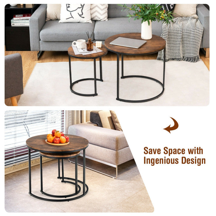 Set of 2 Modern Round Nesting Coffee Table for Balcony and Living Room