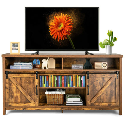 59 Inch TV Stand with Sliding Double Barn Door for TVs up to 65 Inch