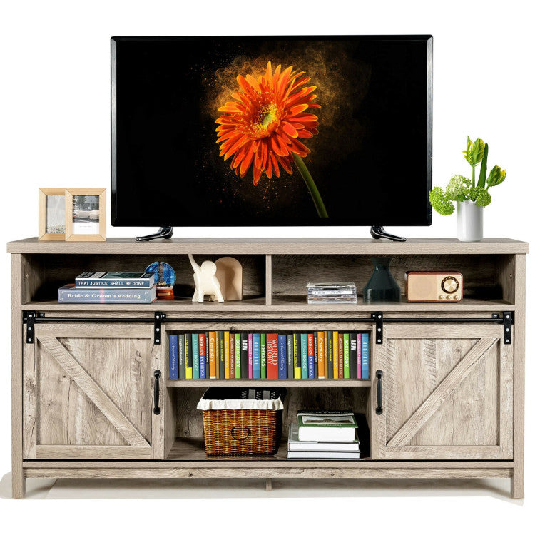 59 Inch TV Stand with Sliding Double Barn Door for TVs up to 65 Inch