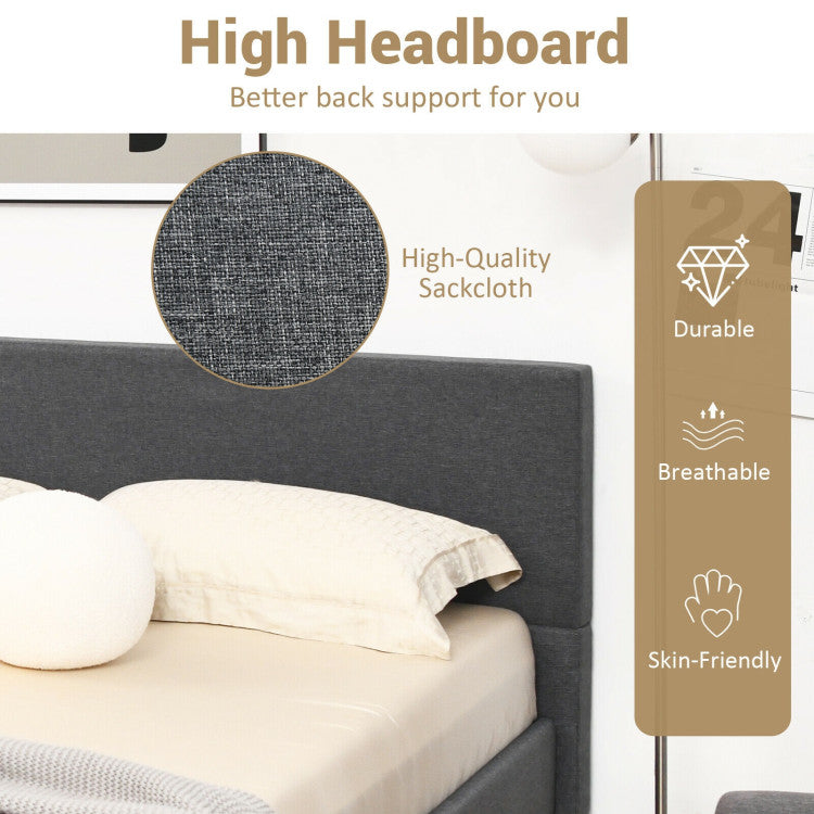 Full Size Upholstered Platform Bed Frame with Linen Headboard