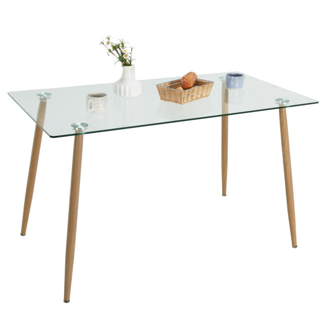 Modern Glass Rectangular Dining Table with Metal Legs