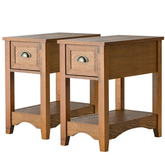 Set of 2 Contemporary Side End Table with Drawer