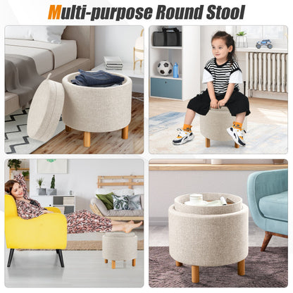 Round Storage Ottoman with Tray Top Accent Padded Footrest