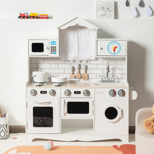 Costway Wooden Kids Kitchen with Washing Machine