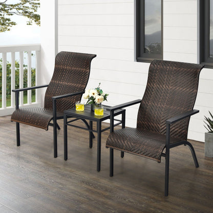 3-Piece Patio Rattan Bistro Set with High Backrest and Armrest