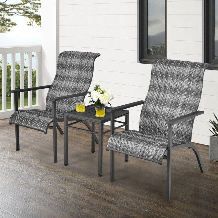 3-Piece Patio Rattan Bistro Set with High Backrest and Armrest