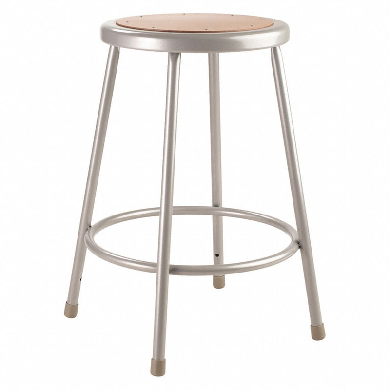 Round Stool, Height Range 24", Masonite Board Gray