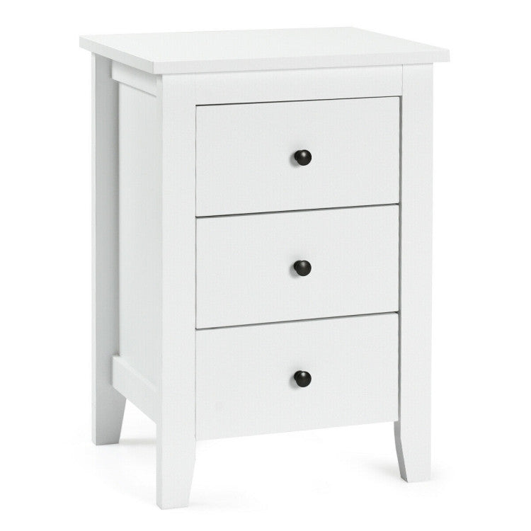 2 Pieces Nightstand End Beside Table with 3 Drawers