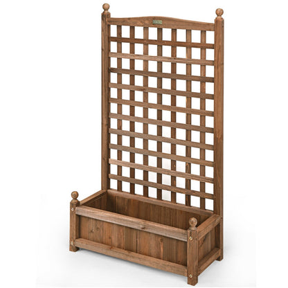 Solid Freestanding Wood Planter Box with Trellis for Garden