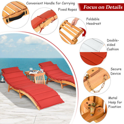 3-Piece Folding Patio Eucalyptus Wood Lounge Chair Set with Foldable Side Table