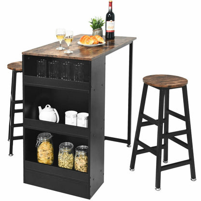 3 Pieces Bar Table Set with Storage