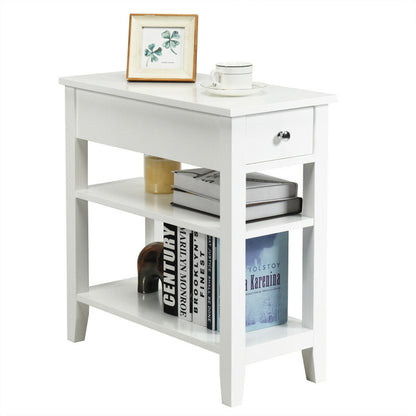 3-Tier End Table with Drawer slideway and Double Shelves