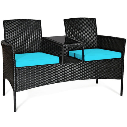 Wicker Patio Conversation Furniture Set with Removable Cushions and Table