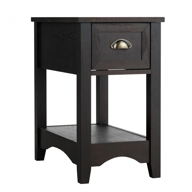 Set of 2 Contemporary Side End Table with Drawer