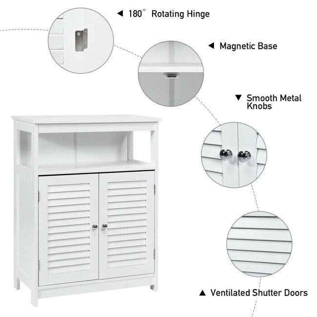 Wood Freestanding Bathroom Storage Cabinet with Double Shutter Door