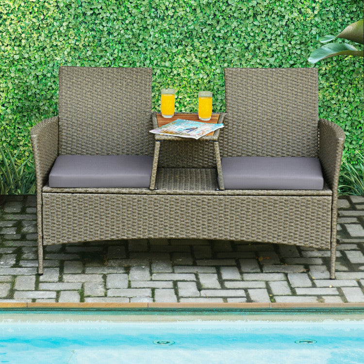 2-Person Patio Rattan Conversation Furniture Set with Coffee Table